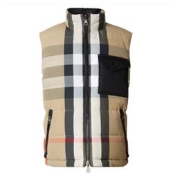 Burberry Men's Reversible Checkered Beige and Black Puffer Vest (Large)