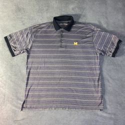 Ben Hogan Polo Size Large Michigan Gray Grey College Sport Stripe 100% Cotton