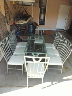 Indoor/Outdoor Metal Dining Table Set with 8 Chairs..Good Shape