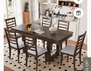 Dark wood high top table w/ 6 chairs.