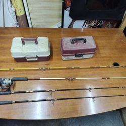  Vintage Fishing Poles And Boxes 