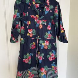 Blue Hawaiian Print Shirt Dress