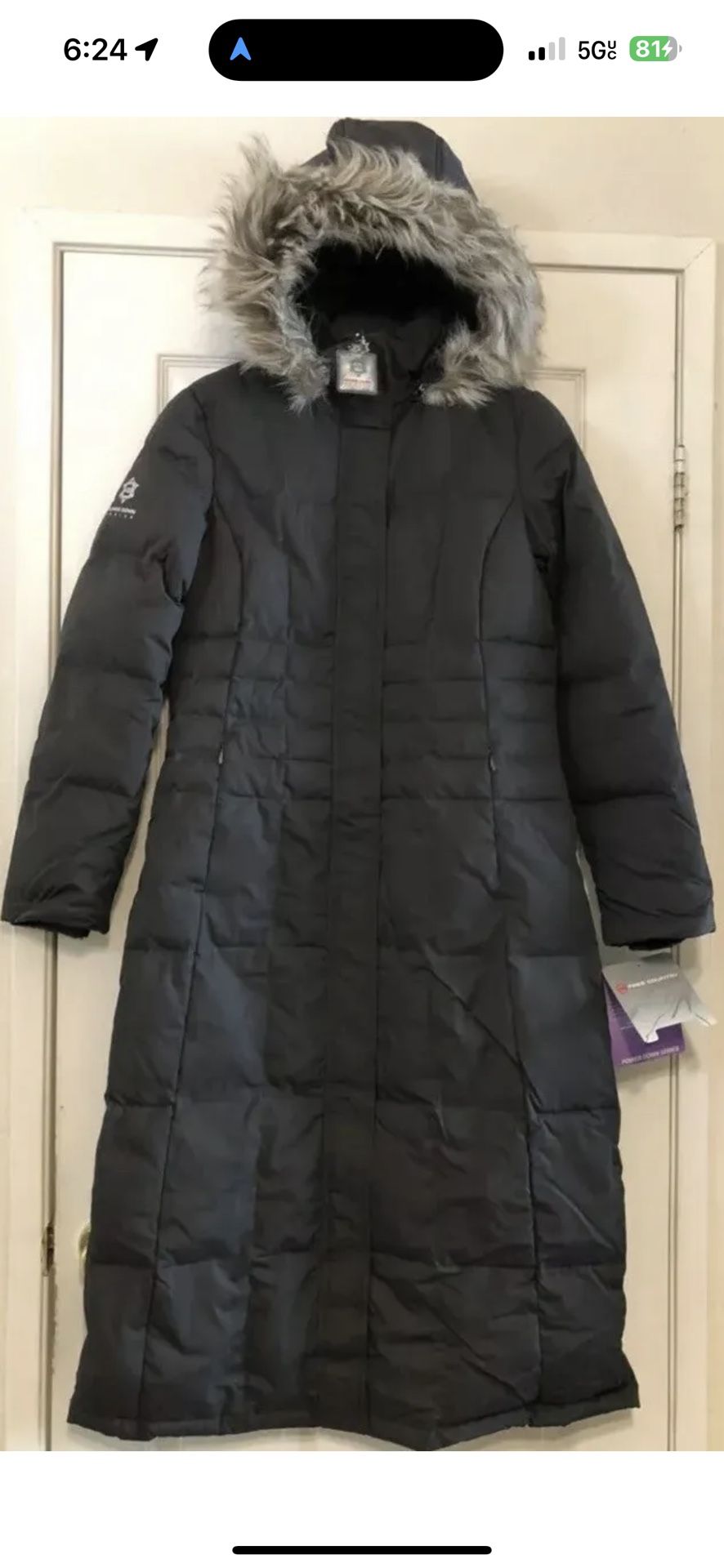 Women Free Country Long Power Zip Down Filled Puffer Coat Jacket