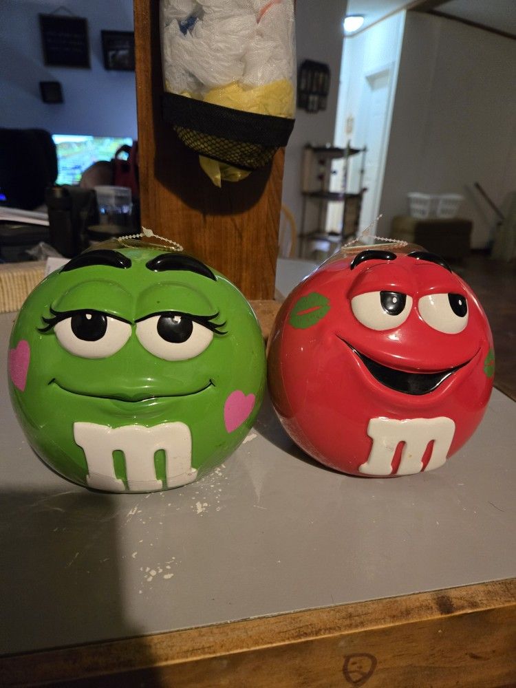 Vintage M&M Cookie /Candy Jars Red And Green