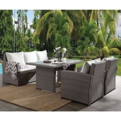 ACME Tahan 4Pc Patio Set - Fabric & 2-Tone Gray Wicker - $1,414