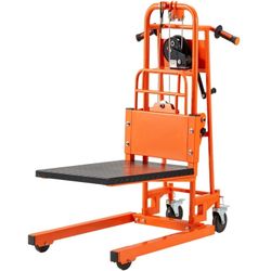Brand new AECOJOY Material Lift Winch Stacker,500 Lbs Capacity Manual Pallet Truck Dolly with Lockable Swivel Casters 35" Max Lift Height– Ideal for W