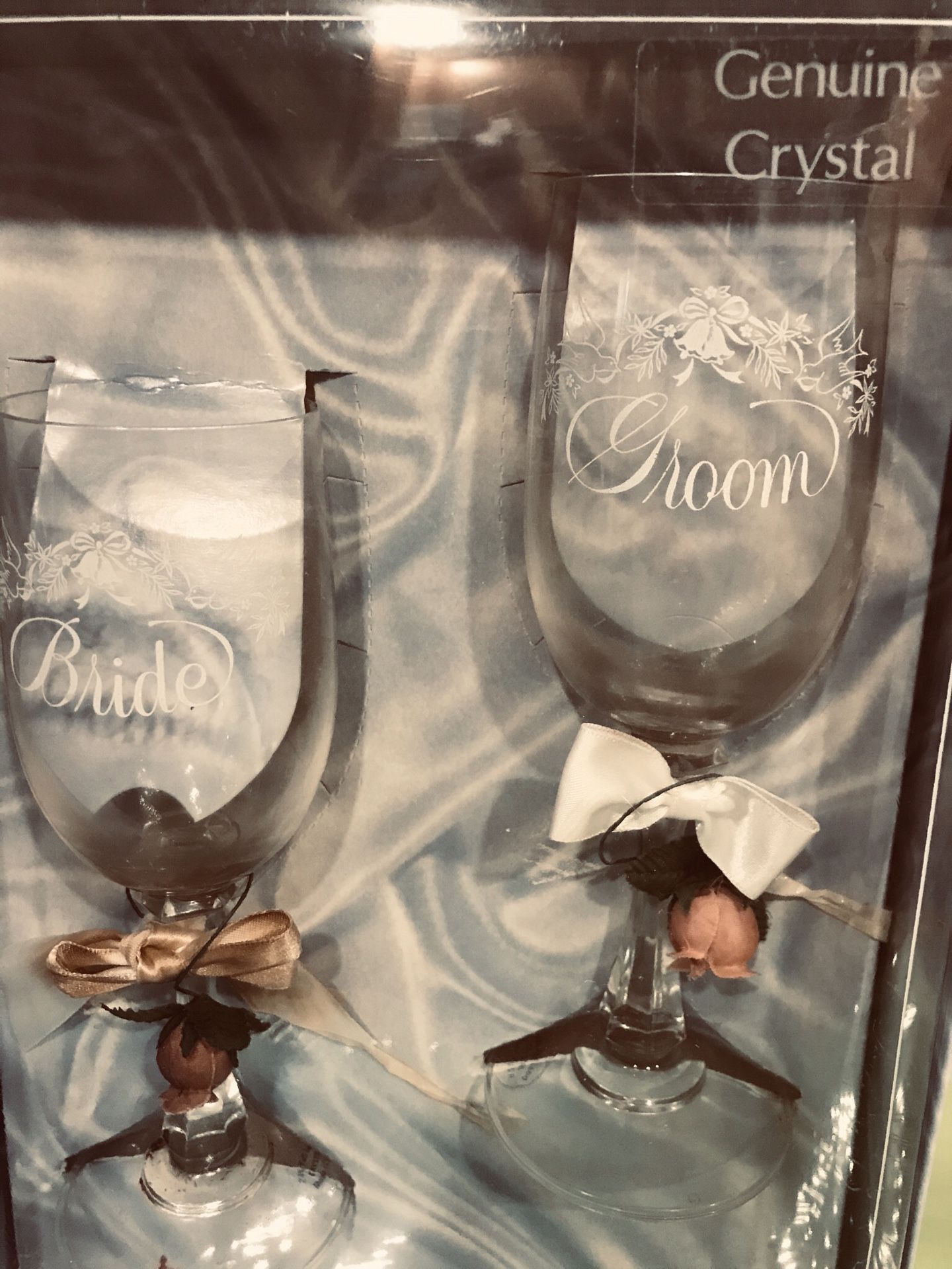 Genuine Crystal Bride and Groom Champagne Glasses
