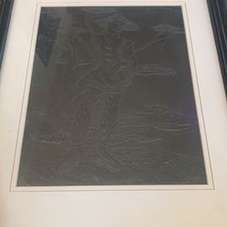 Framed Engraved Man holding Sanxian