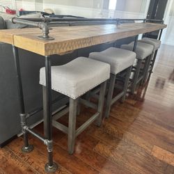 Industrial Reclaimed Wood Console Table with 4 Stools
