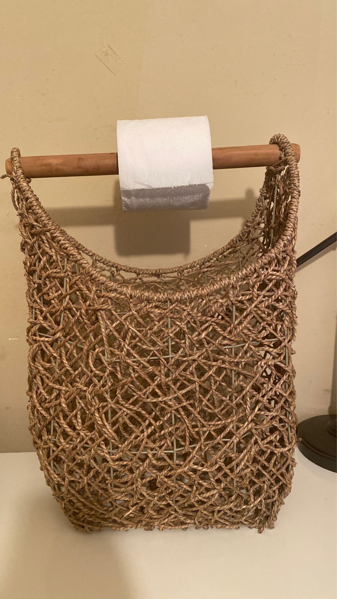 Boho wicker basket with storage