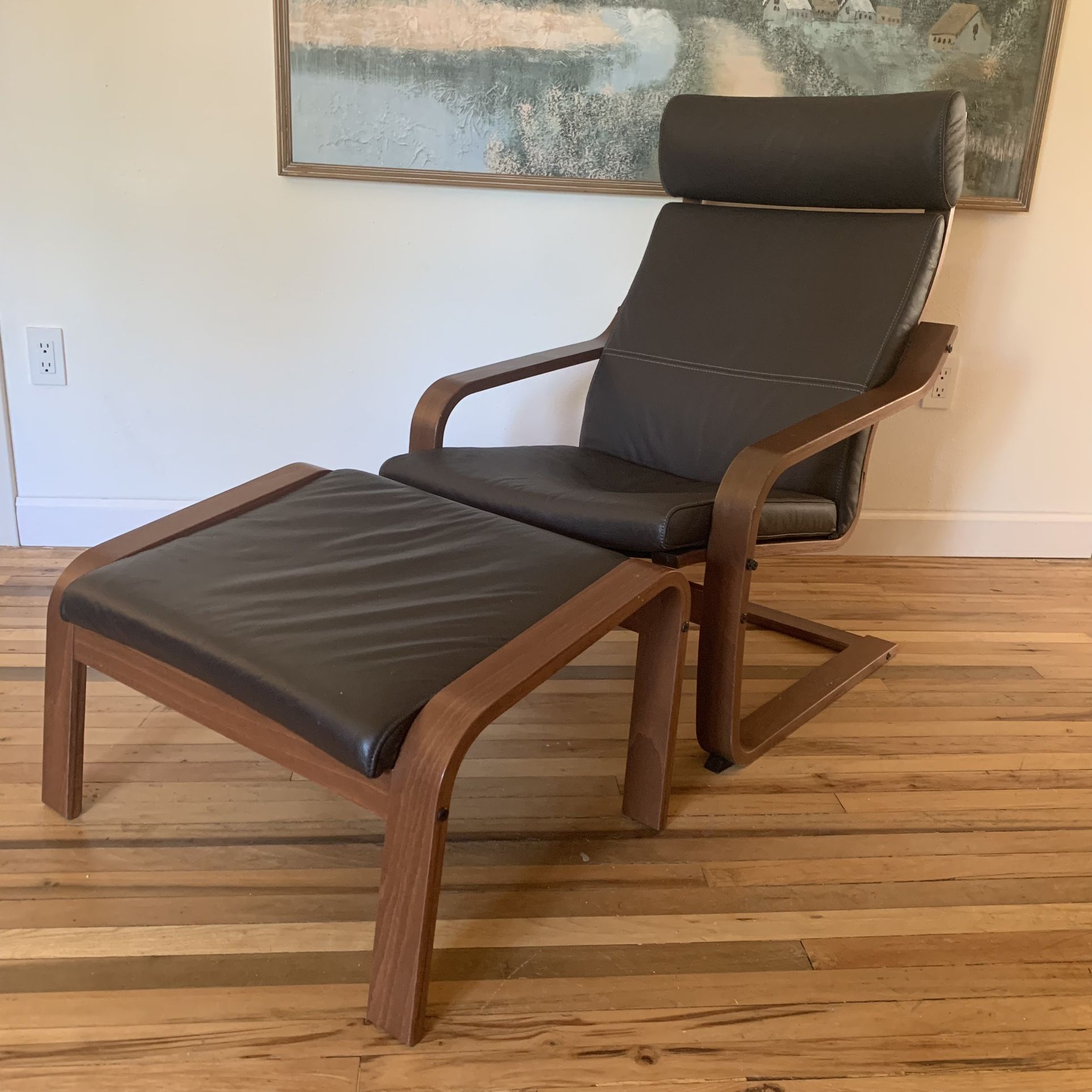Ikea Leather Poang Chair And Ottoman - Discontinued Color