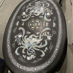 Set Of 3 Shibyama Tables, Inlaid Mother Of Pearl.