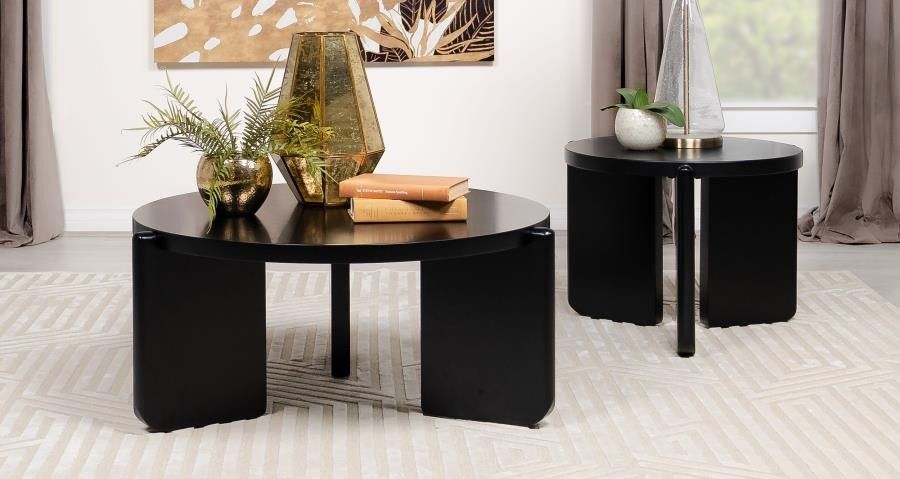 Cordova Solid Wood 2 Piece Coffee and Side Table Set in Black