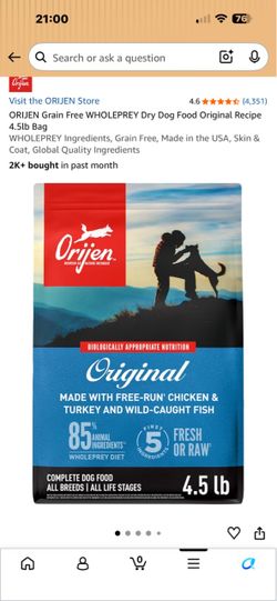 Orijen Original Grain Free Dry Dog Food 4.5lb