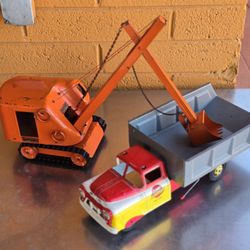 Structo excavator and Marx dump truck