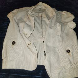 Shirt Woman's Cap Sleeve Beige Large With Burgundy Stripes 