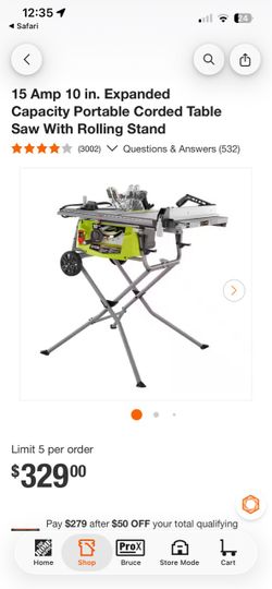 Ryobi 10 in. Portable Table Saw with Rolling Stand