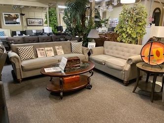 Brand new light grey linen sofa + loveseat 2PCs set