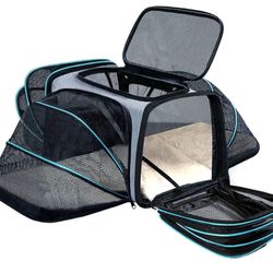 (4043) Cat/Dog Airline Approved Expandable Pet Carrier for Small Pets - Removable Pad, Pockets, TSA Compliant (2 side expandable)