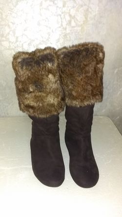 Nordstrom ladies Report Meloni brown microfiber faux fur 3 in 1 boots size 9