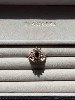 Vintage Style Starburst Halo Statement Ring – Gold Tone with Dark Marquise Center