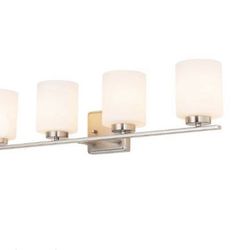 Kingbrite 4 Bulbs E26 Bathroom Vainty Light Fixture Brushed Nickel White Glass 