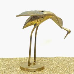 Korean Brass Heron Crane Bird Statue Vintage 60s/70s