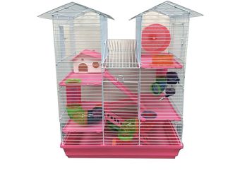 Pink Large Twin Tower 5-Levels Crossing Level Tube Habitat Syrian Hamster Rodent Gerbil Mouse Mice Rat Wire Animal Home Cage(Firm price)3