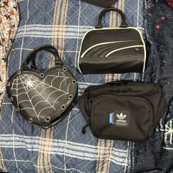 3-Bag Bundle: Spiderweb Heart Purse + New Puma Handbag + Adidas Crossbody