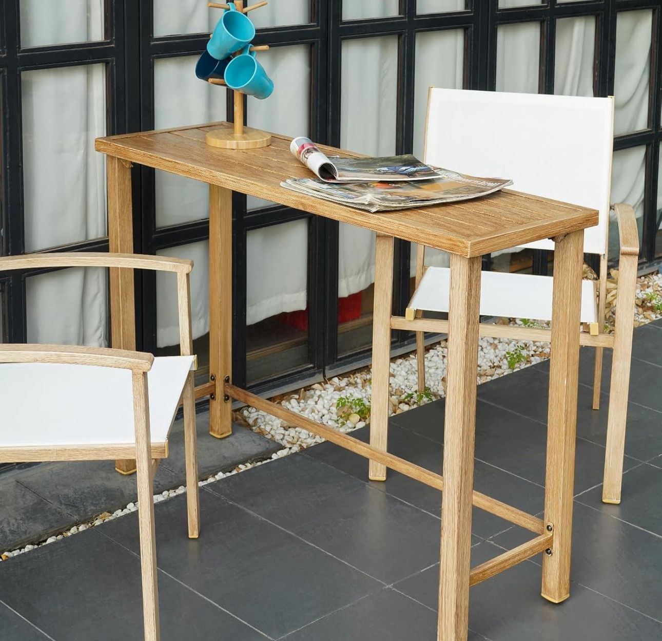 Narrow Console Table for Entryway, Metal Outdoor Patio Sofa Table Waterproof, Counter Height Table for Hallway,Living Room,