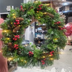 Artificial Christmas Wreath with Warm Lights