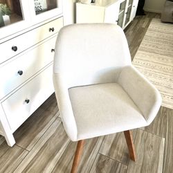 Dinning Chair Desk Chair No Wheels, Mid Century Modern 360 Swivel Accent Chair, Linen Fabric Upholstered Armchairs with Wood Legs, Off White Each