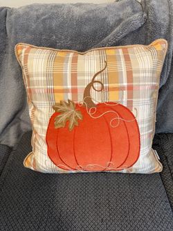 Velvet pumpkin plaid throw pillow -20 inches-  new with tags