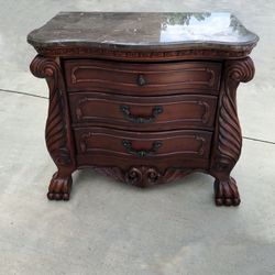 Nightstand / Foyer Entry Table with 3 Storage Drawers, Granite Top and 4 Wooden Claw Foot Legs 31.5" Height 34.5" Length 17" Depth