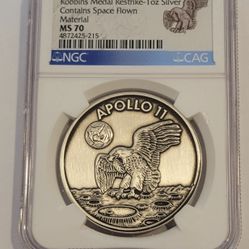 🌟Apollo 11 2019 Robbins Medal 1oz .999 Silver NGC MS70 - SPACE FLOWN METAL -OOE