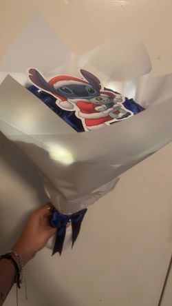 Blue Stitch Eternal Rose Bouquet With Lights