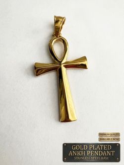NEW Gold Tone Egyptian Ankh Cross Pendant – High Polish Key of Life Charm