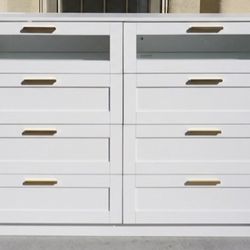 White 8 Drawer LED Dresser w/ Gold Handles