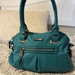 Dana Buchman Teal Green Vintage Designer Leather Handbag. NEW