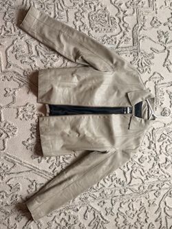 Beige Leather Zip-Up Jacket