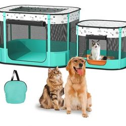 Portable Cat Playpen, Foldable Pet Dog Playpen, for Kitten Puppy Play Pen Indoor/Outdoor, Cats Enclosure Cages Tent with Carrying Case, 600D Oxford 8-