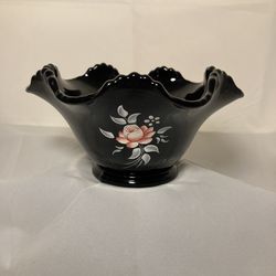 Vintage Plum Glass Co Black Amethyst Glass Footed Candy Bowl