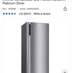 LG 6.0 cu. ft. Single Door Refrigerator with Inverter Compressor and Pocket Handle in Platinum Silver