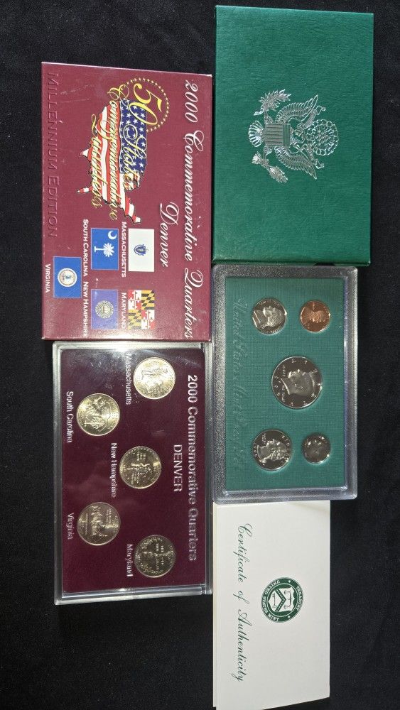 1995-S US Mint Proof Set COA OGP 2000 Commemorative Quarters Denver-50 States Quarter Program