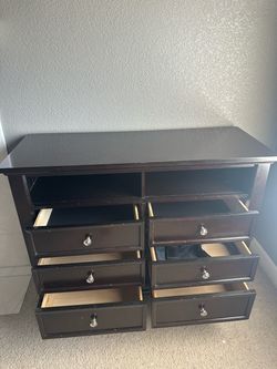 Dark Brown Wood Dresser with 6 Drawers