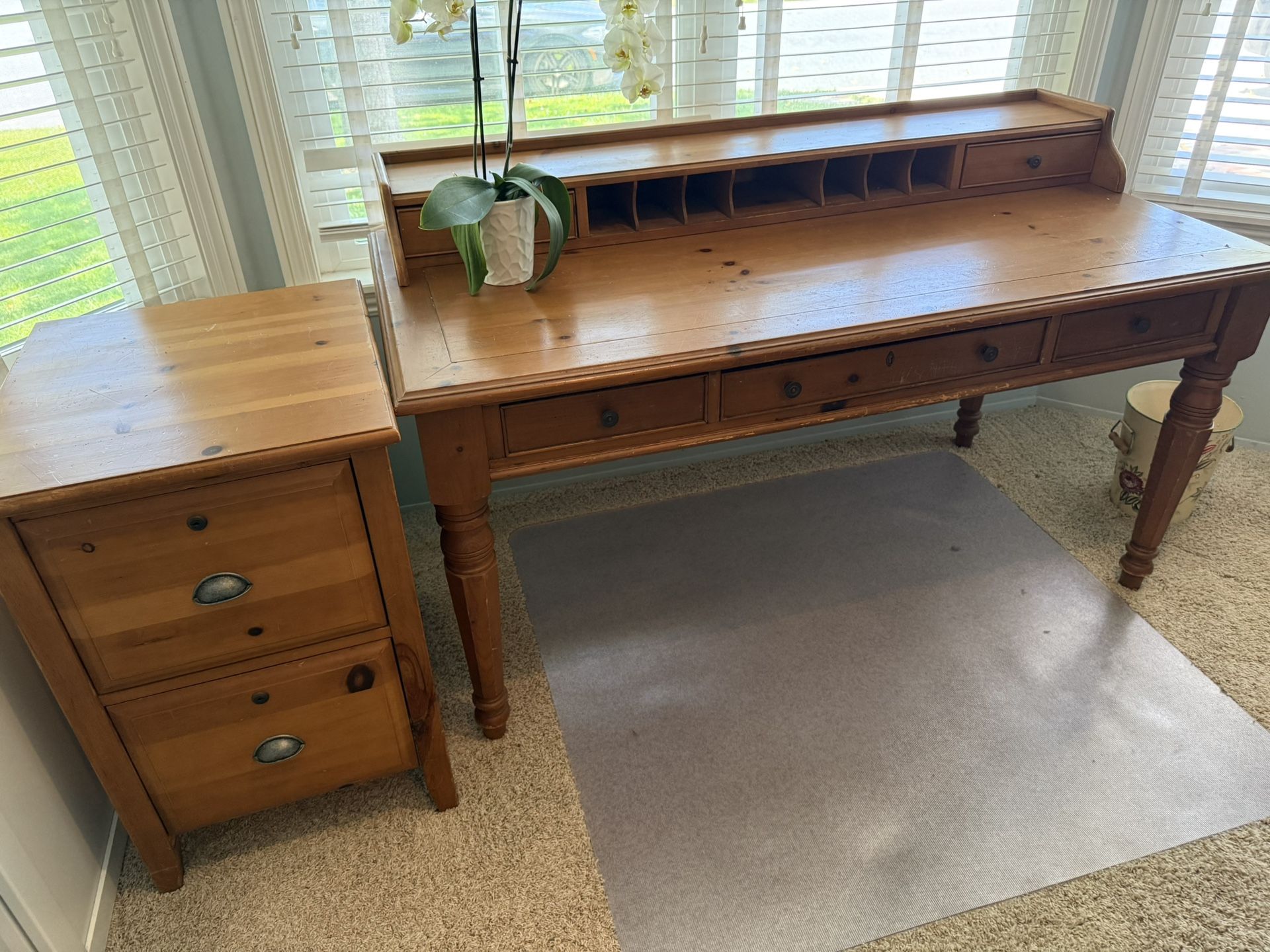 Desk And Filing Cabinet - Solid Wood