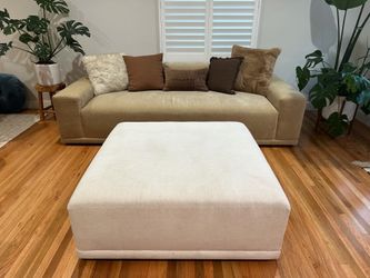 Cb2 Faible Ottoman in white performance fabric 45”x45”