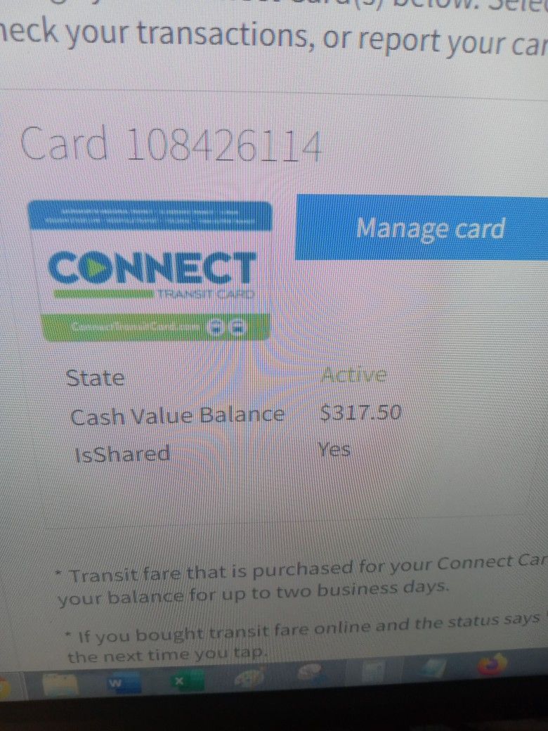 RT CONNECT CARD WITH $317.00 AVAILABLE