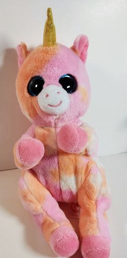 Ty Beanie Baby Pink & Orange Tie Dye Plush 8" Stuffed Animal Unicorn "Skylar"