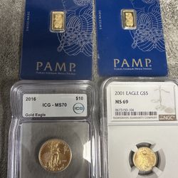 LOT GOLD COINS AND 1gram Pamp BARS NGC 